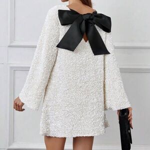 white long sleeve sequin party dress